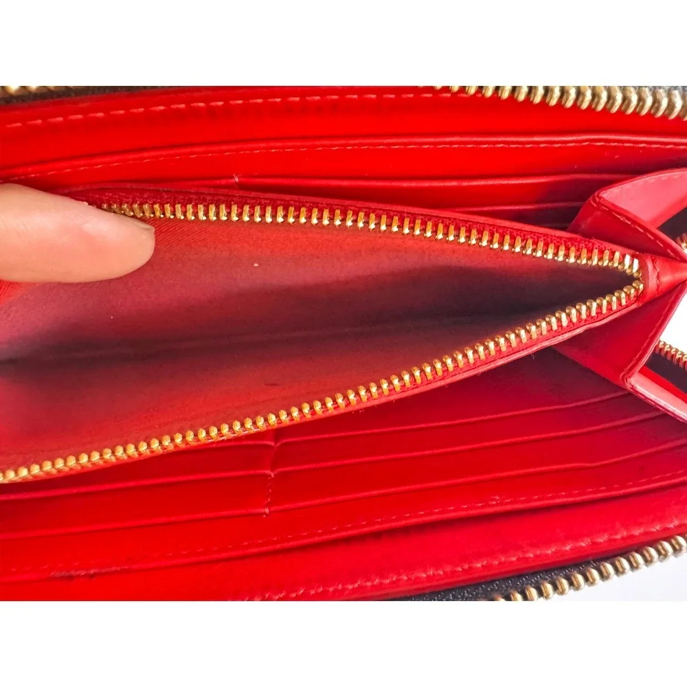 Christian Louboutin ‎ Studded Black Leather Zip Around Wallet Red Interior GUC